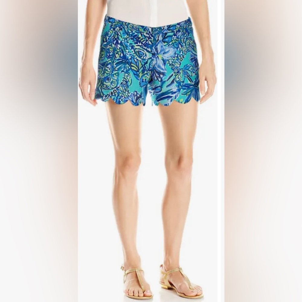 Lilly Pulitzer Magnolia Shorts Woven Scallop Hem Side Zip Size 00 EUC